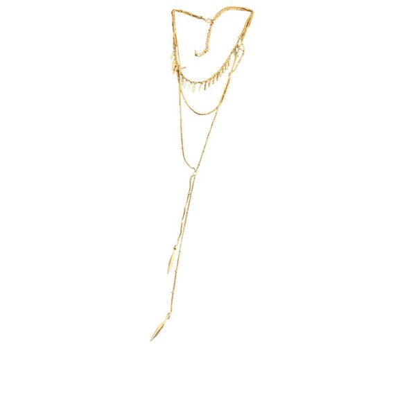 Gold Tone Layered Tassel Chain Y Necklace Multi Strand Fringe Lariat Adj 18" - Picture 1 of 4